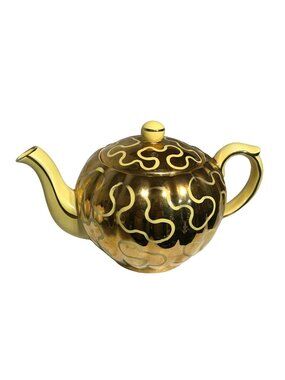 Gibsons Teapot Yellow & Gold Swirl Pattern W303 with Lid 1950's England MCM 5.5"